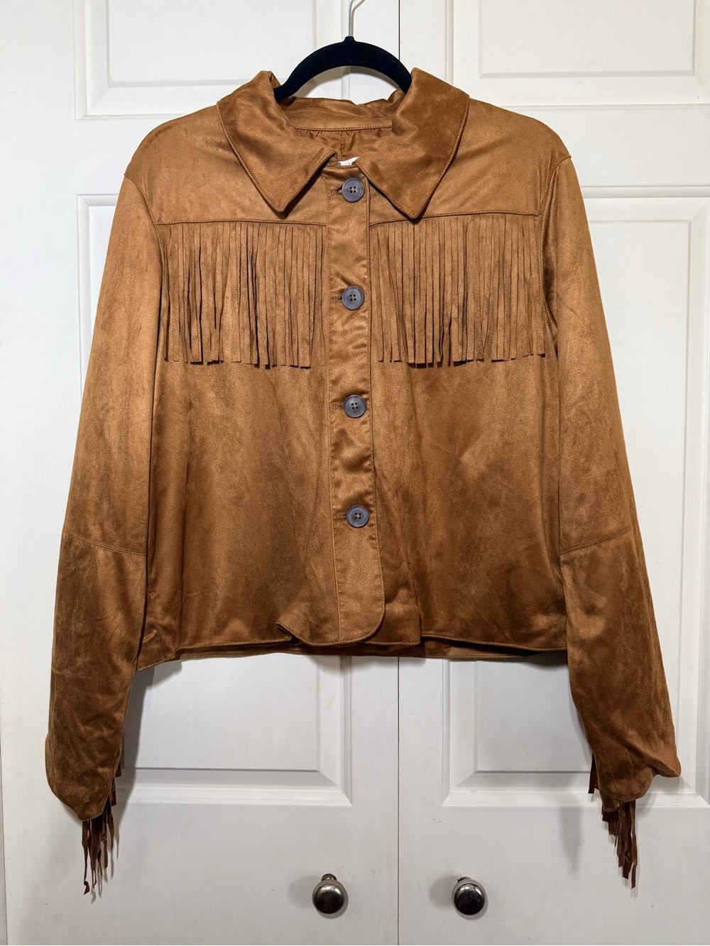 Universal Thread Women's Western Fringe Faux Suede Fashion Jacket, Large